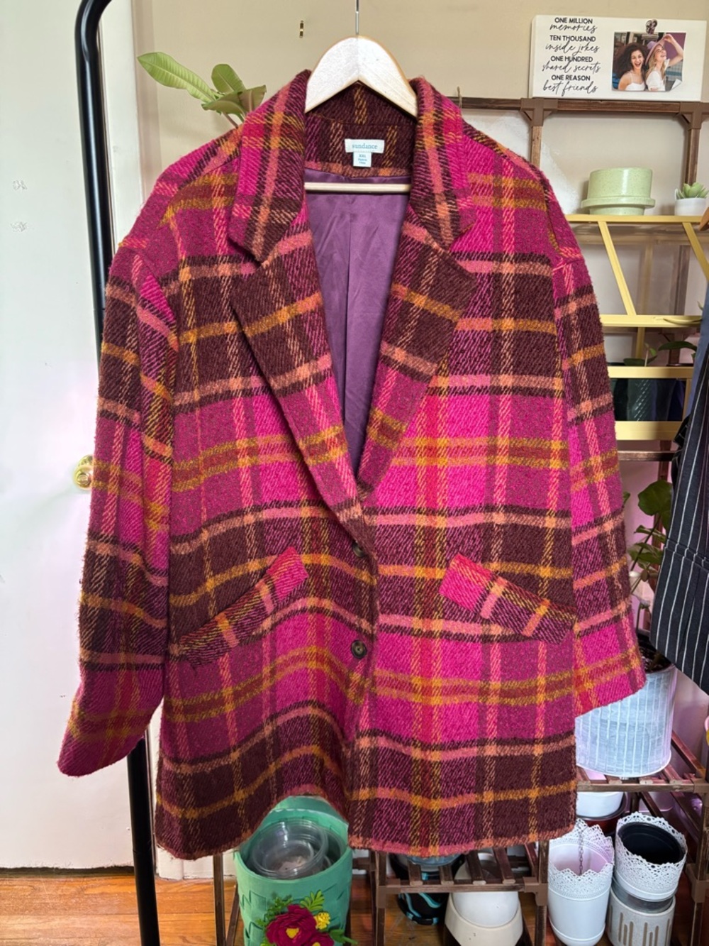 Sundance Pink and Brown Plaid Wool-Blend Blazer Jacket